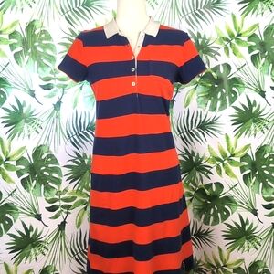 Lands' End Red & Navy Striped Midi Dress (Size: X-Small)